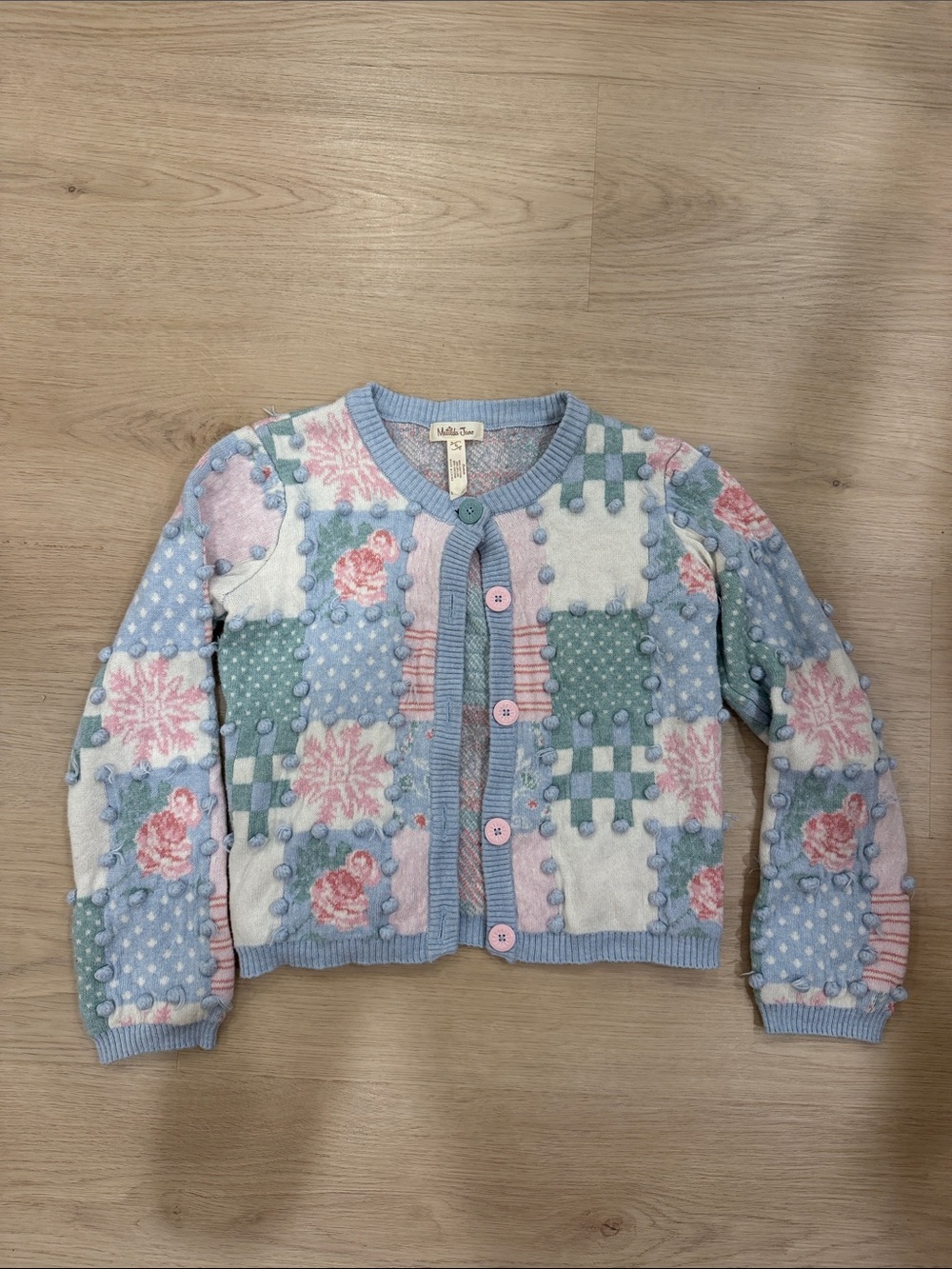 Matilda Jane 6 Pastel Patchwork Knit Cardigan - Girls' Pink & Blue